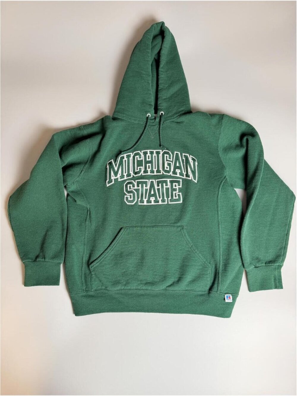 Vintage Russell Athletic Michigan State Hoodie, Green College Sweatshirt Medium